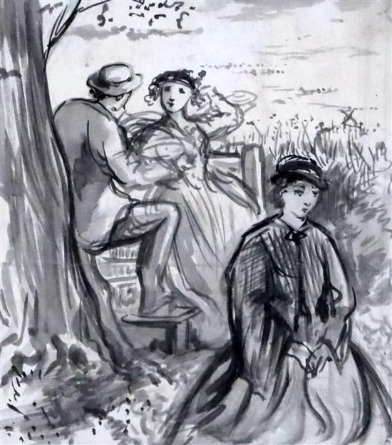 Sir John Everett Millais (1829-1896) Lovers beside a stile 4.5 x 3.75in.